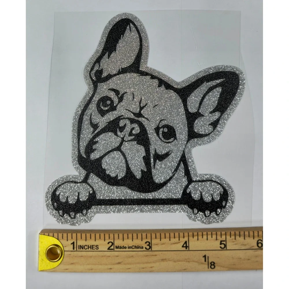 French Bulldog Glitter Decal Silver Black Frenchie Sticker 5.5in